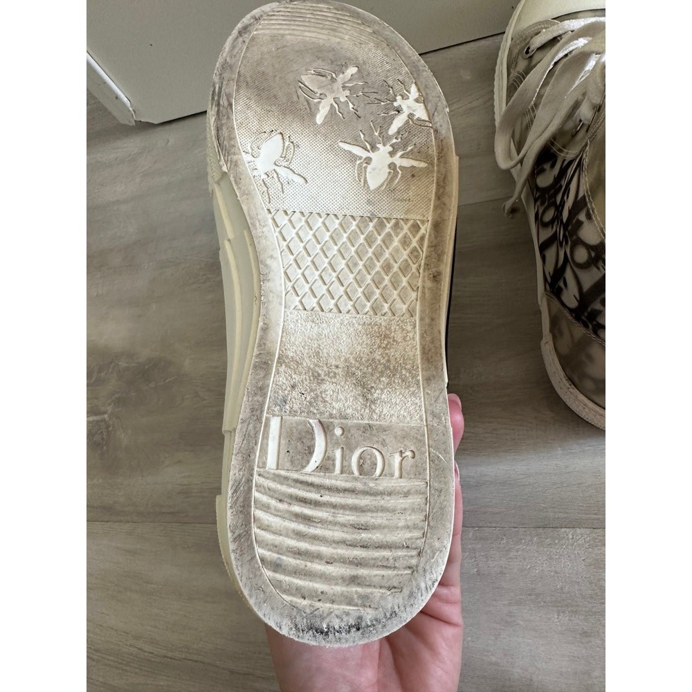 Dior High Top Sneakers Transparent Monogram Canvas Leather Trim sz 40 - Picture 11 of 12